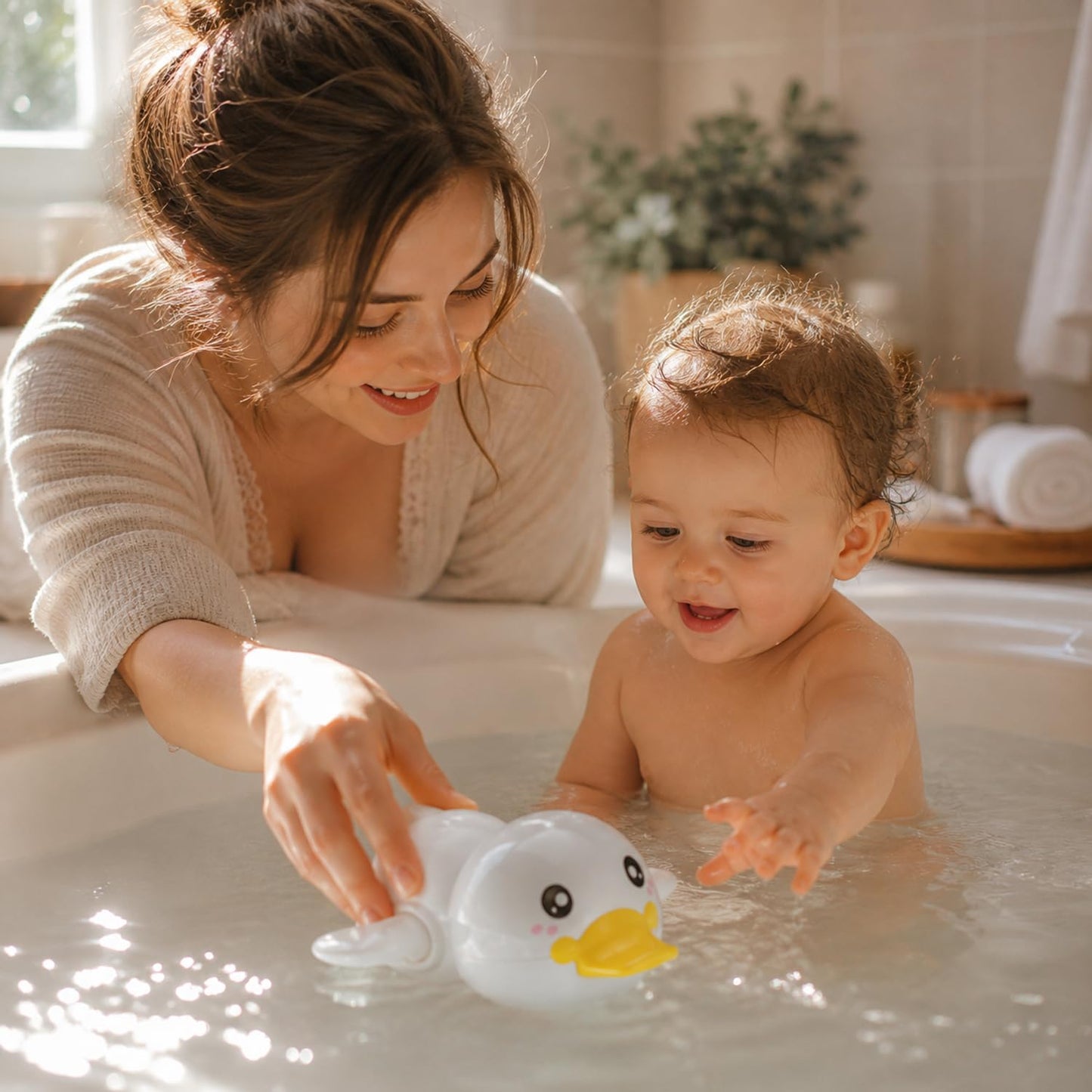 SIGNAMIO® 2 Pack of Wind Up Penguin Spinner Bath Toys for Kids Floating Water Animals, Suction Bath Tub Toys, Baby Bathing Fun, Multi-Color, Perfect Tummy Time Water Play