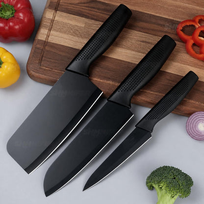 3 Pcs Kitchen Knife Set - Black-(Packing-Loose)