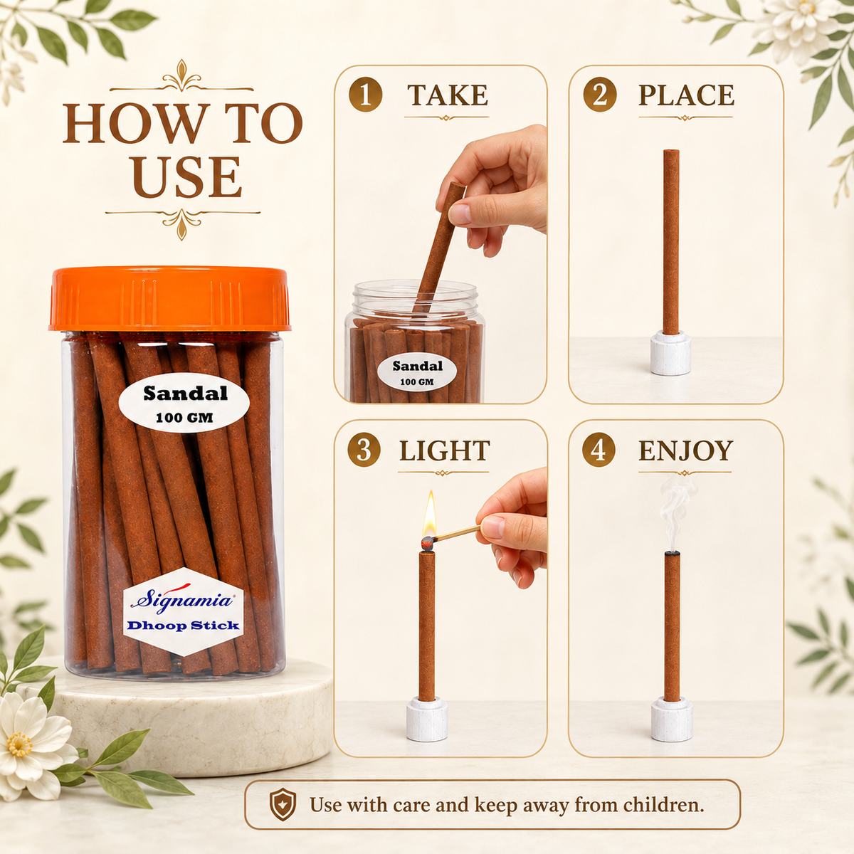 Premium Dhoop Stick 100gm - Sandal -(Packing-Jar)