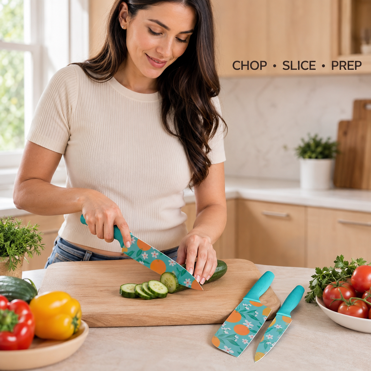 3 Pcs Kitchen Knife Set - Blue-(Packing-Loose)