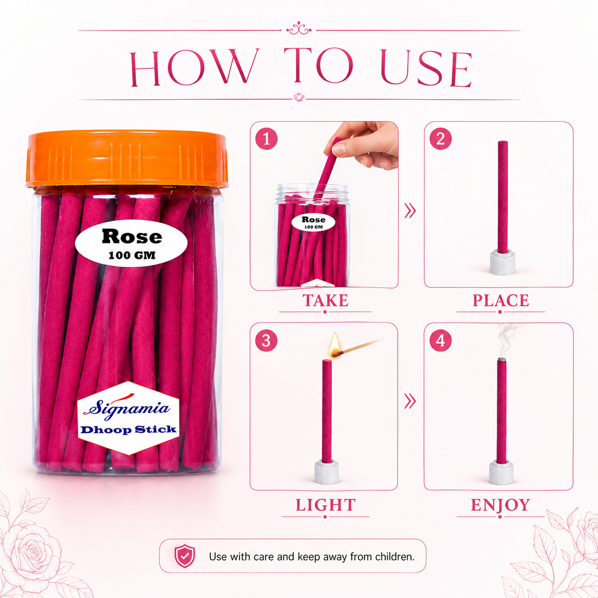 Premium Dhoop Stick 100gm - Rose -(Packing-Jar)