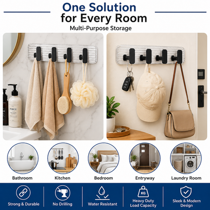 Self Adhesive Wall Hooks Black 8 pcs -