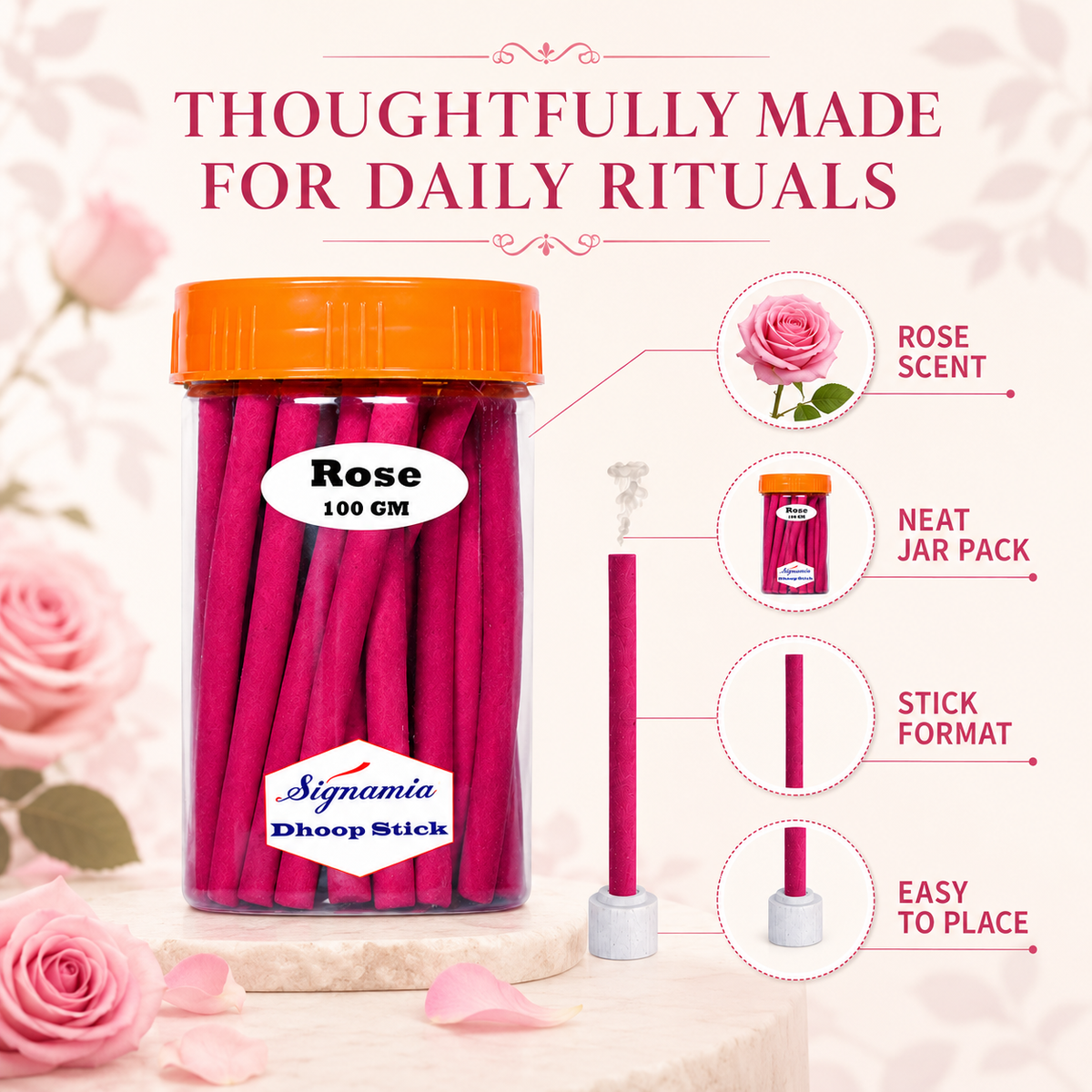 Premium Dhoop Stick 100gm - Rose -(Packing-Jar)
