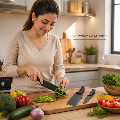 3 Pcs Kitchen Knife Set - Black-(Packing-Loose)