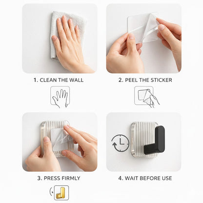 Self Adhesive Wall Hooks Black 8 pcs -