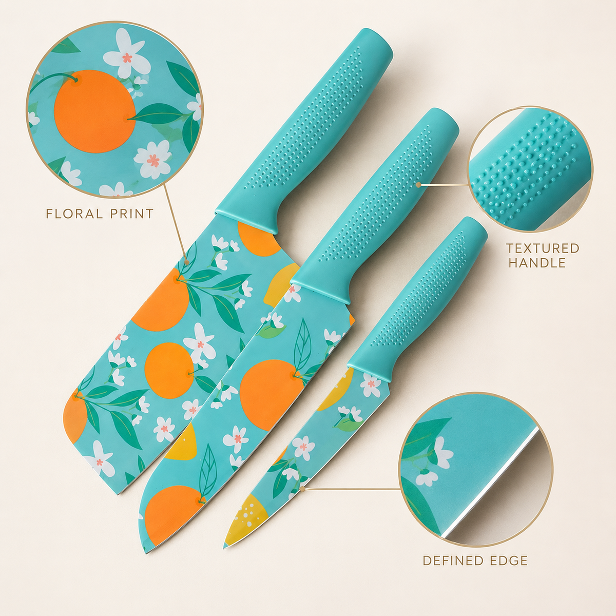 3 Pcs Kitchen Knife Set - Blue-(Packing-Loose)