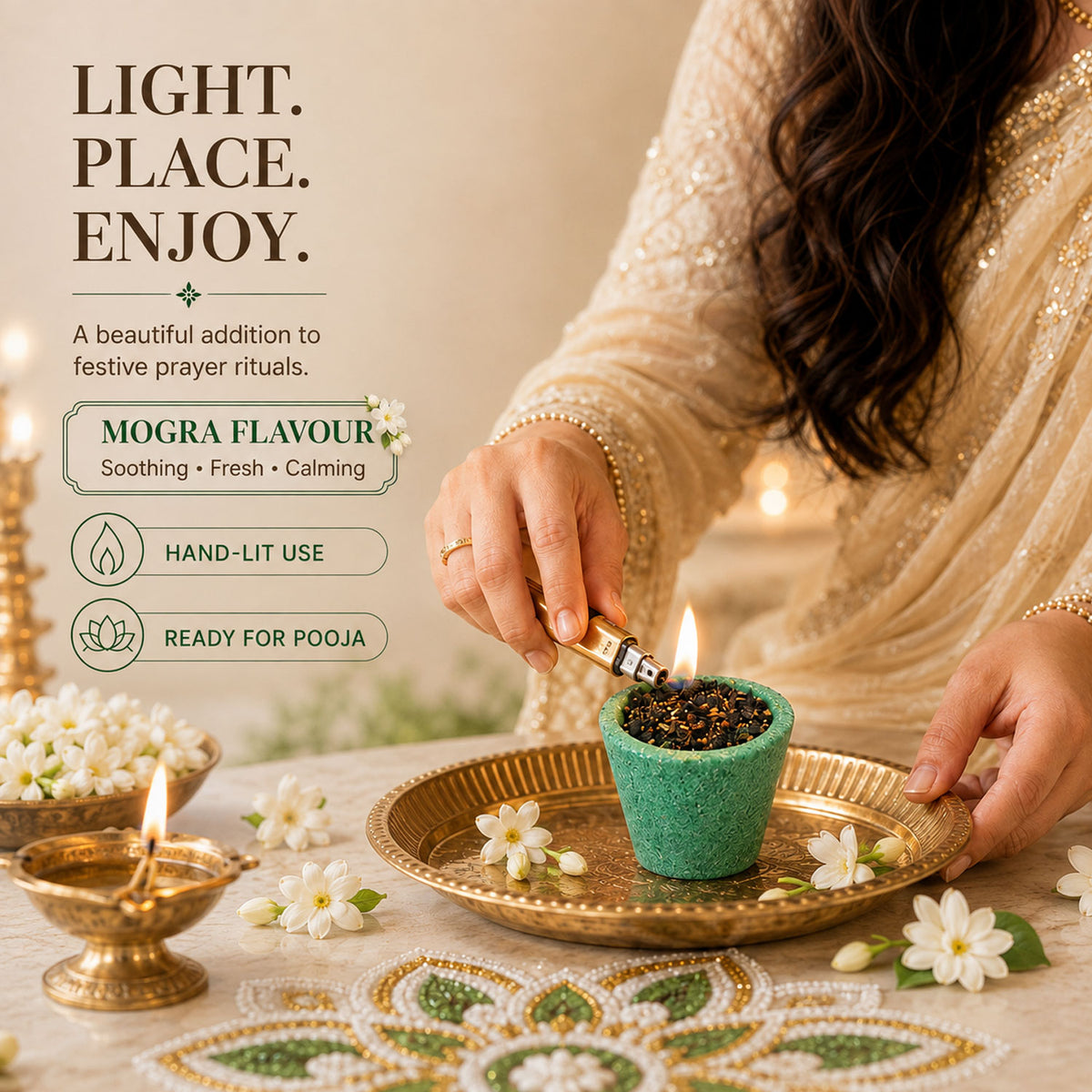 Premium Mini Sambrani Dhoop Cup -Mogra -(Packing-Plastic Box)