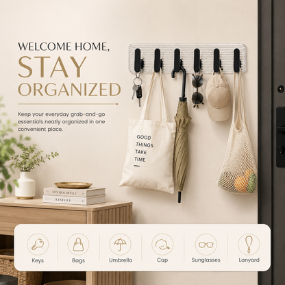 Self Adhesive Wall Hooks Black 6 pcs -