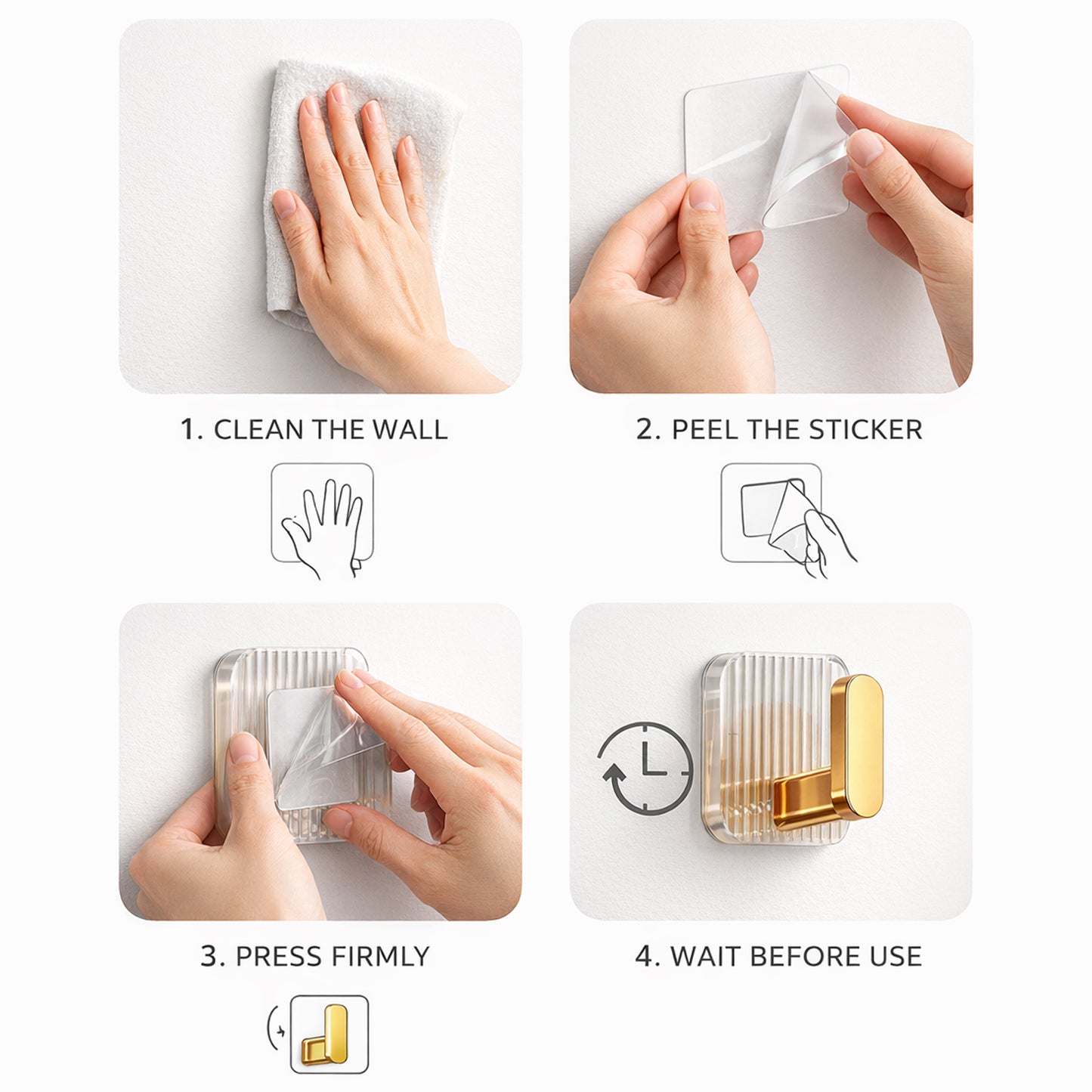 Self Adhesive Wall Hooks Gold 8 pcs -