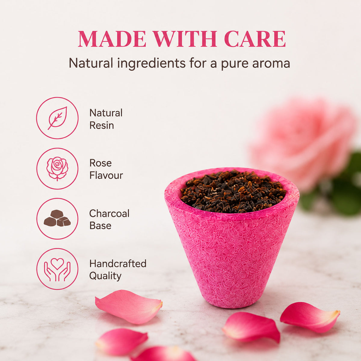 Premium Mini Sambrani Dhoop Cup -Rose -(Packing-Plastic Box)
