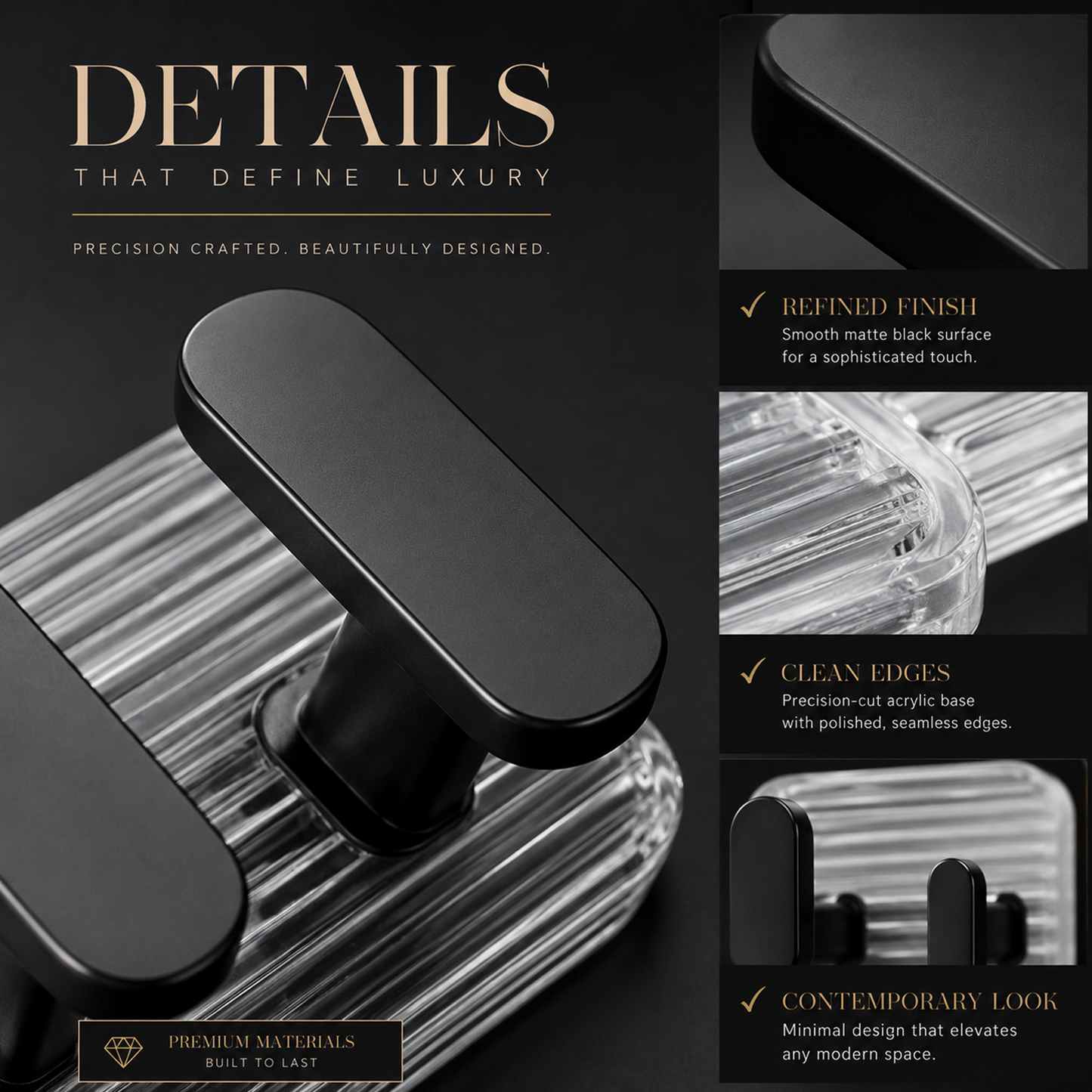 Self Adhesive Wall Hooks Black 8 pcs -