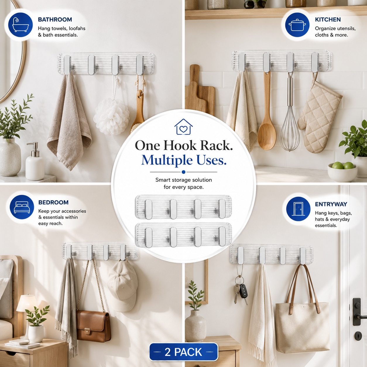 Self Adhesive Wall Hooks Silver 8 pcs -