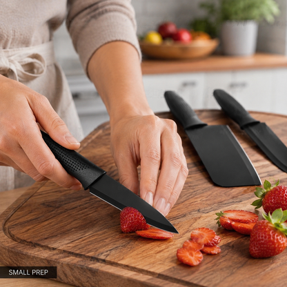 3 Pcs Kitchen Knife Set - Black-(Packing-Loose)