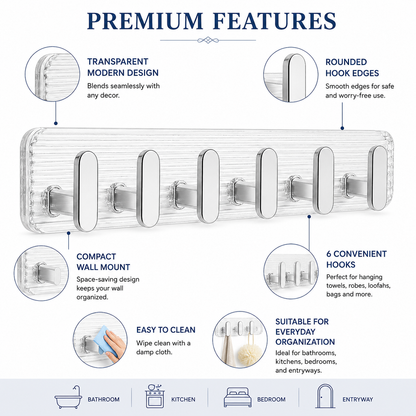 Self Adhesive Wall Hooks Silver 6 pcs -