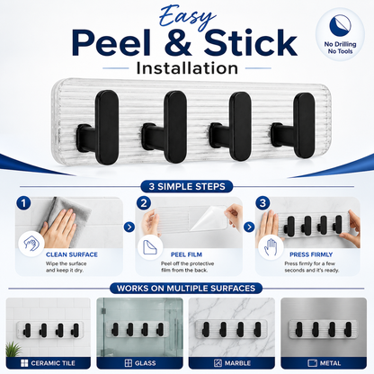 Self Adhesive Wall Hooks Black 8 pcs -