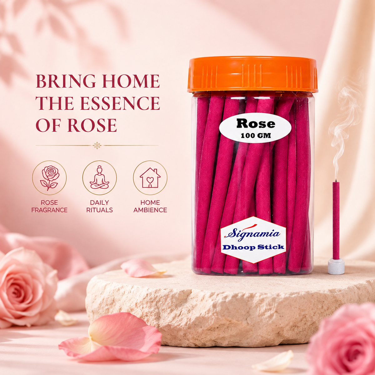 Premium Dhoop Stick 100gm - Rose -(Packing-Jar)
