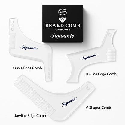 SIGNAMIO Set of 3 Multi Purpose Transparent Beard Shaper tool for Men | Beard Shaping Stencil Comb for men styling shave for neck line guide - Grooming kit