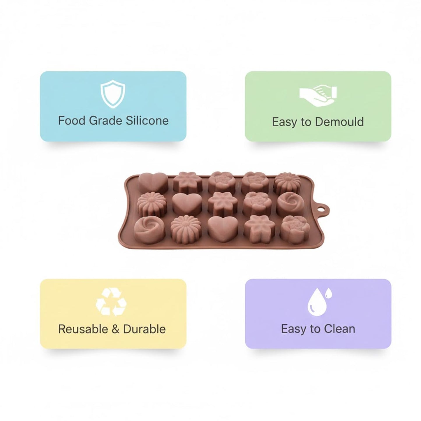 Signamio Chocolate Mould Silicone Set, 2 Pcs Heart Shape & Multi Design Chocolate Silicone Moulds for Baking and Crafting, Durable and Flexible Chocolate Mould for Creative Designs