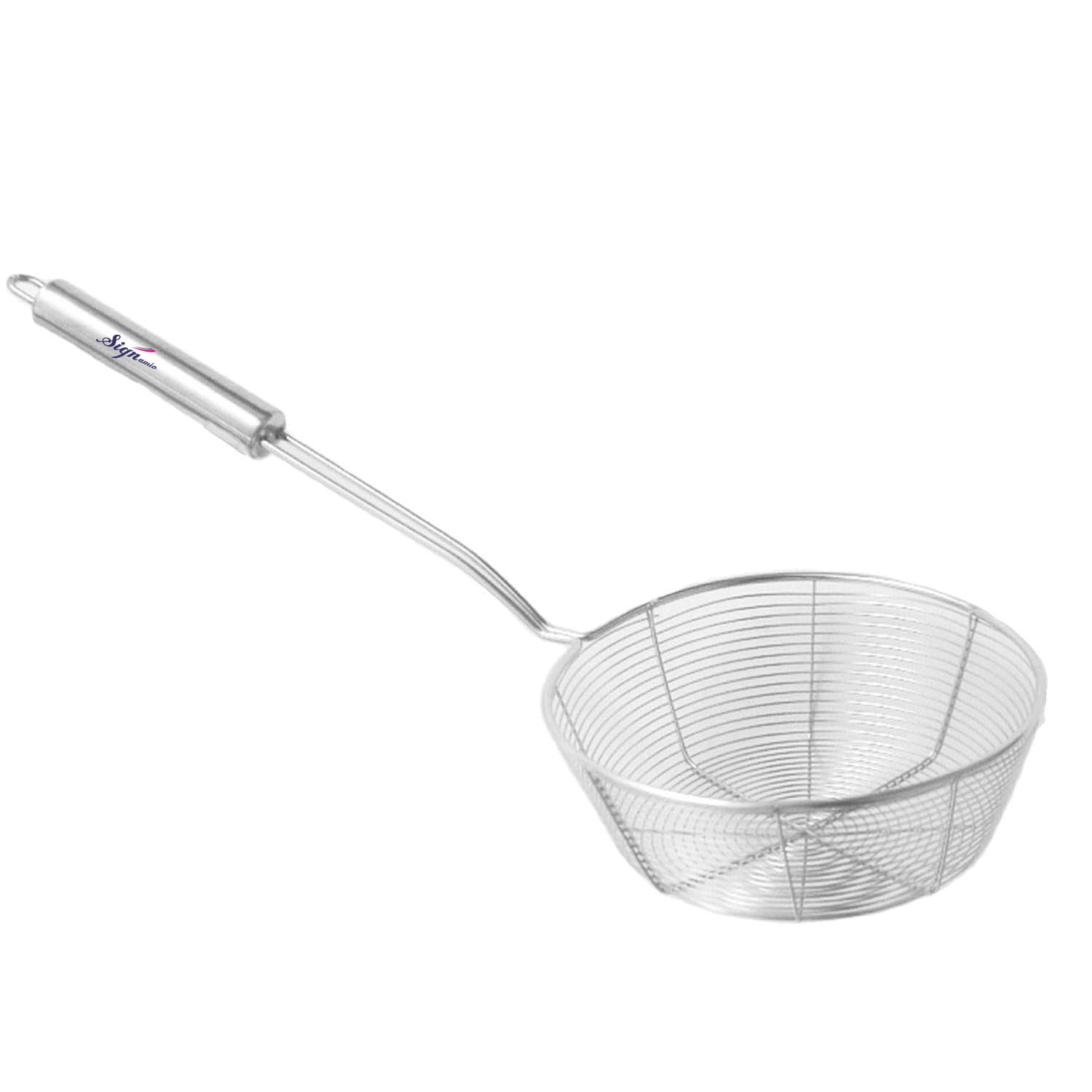 Signamio Diameter 16 cm Stainless Steel Deep Fry Net Spoon Oil Strainer for Kitchen - Frying Spoon for Puri & Poori Strainer Kitchen Utensil for Frying, Cooking & Straining Tool Steel Handle