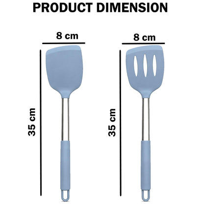 Signamio Silicone Spatula and Turner Set of 2 with Steel Handle - Non-Stick Pan Compatible for Cooking, Baking, and More - Durable for Kitchen Use-Grey