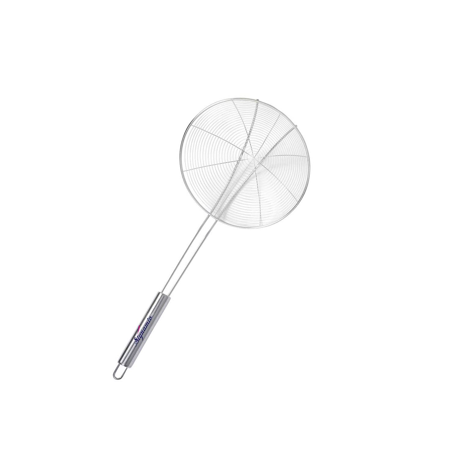 Signamio Diameter 20 cm Stainless Steel Deep Fry Net Spoon Oil Strainer for Kitchen - Frying Spoon for Puri & Poori Strainer Kitchen Utensil for Frying, Cooking & Straining Tool Wood Handle
