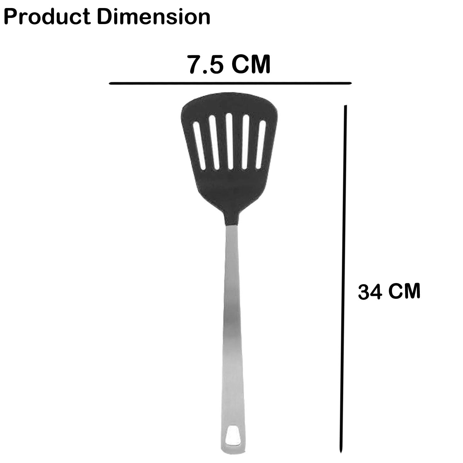 SIGNAMIO® Black Nylon Slotted Turner Spatula for Non Stick Pan - Steel Handle, Ideal for Dosa, Omelet, and Roti Cooking, 30.x 5.CM