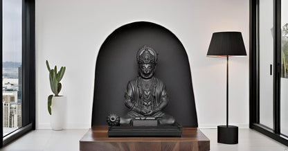 SIGNAMIO Resin Black Hanuman Ji Idol Statue for Car Dashboard - Divine Bajrangbali Murti, Perfect Hindu God Gift Item and Home Puja Decoration Ideal Hanuman Murti, 8.3 x 7.5 Cm