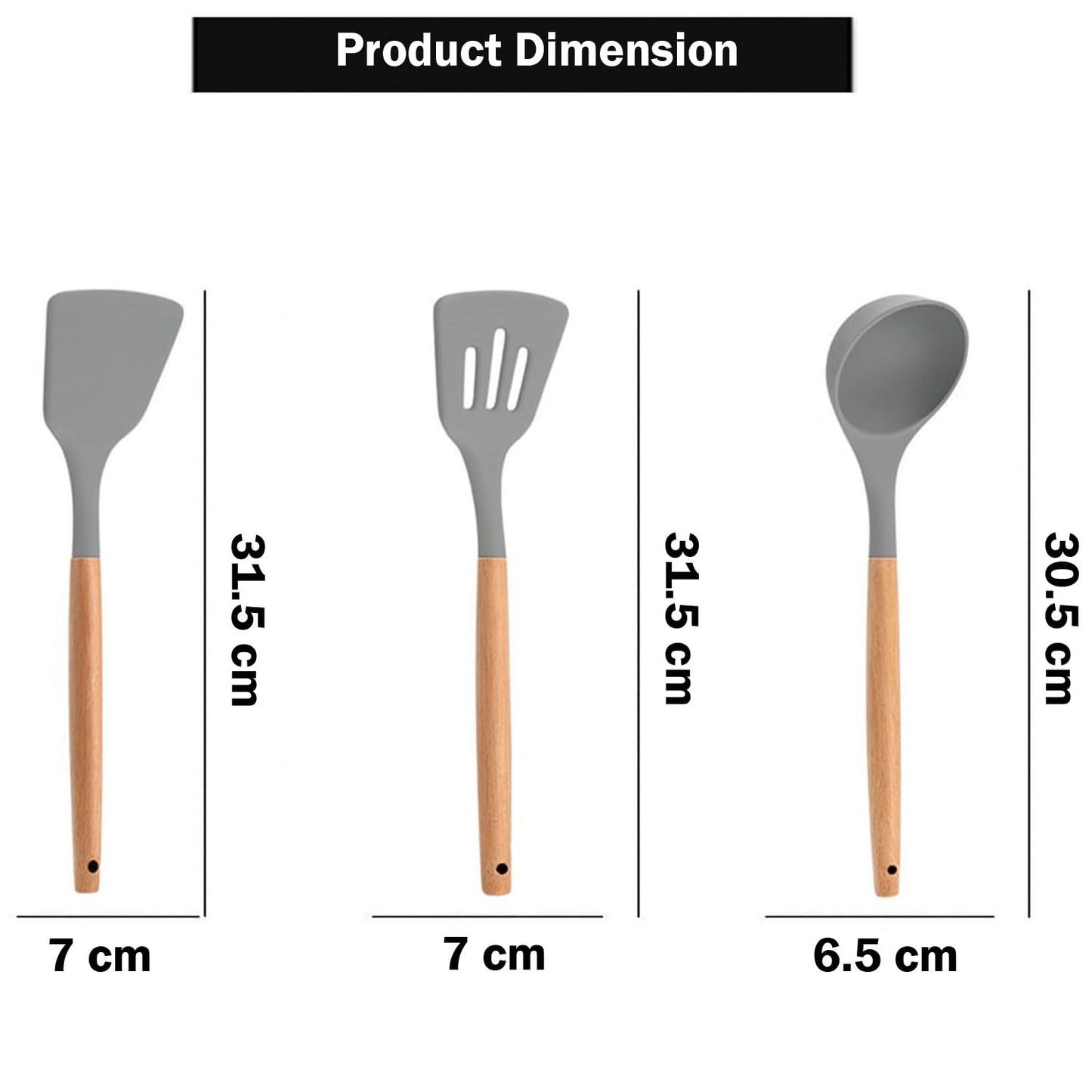 Signamio Silicone Spatula Set with Wooden Handle, 3 Pcs - Premium Cooking Set Ideal for Baking and Cooking, Durable and Heat-Resistant - Grey Color