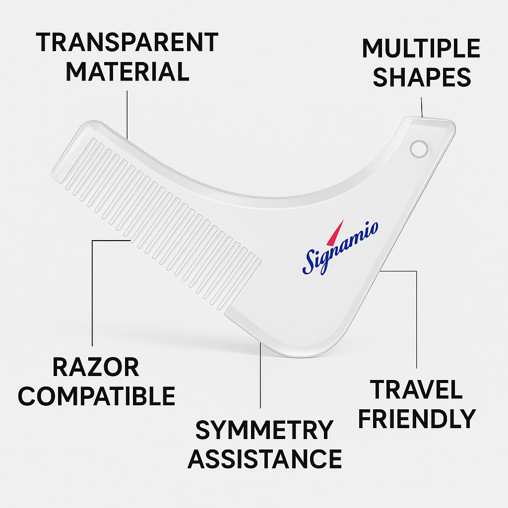 SIGNAMIO Set of 3 Multi Purpose Transparent Beard Shaper tool for Men | Beard Shaping Stencil Comb for men styling shave for neck line guide - Grooming kit