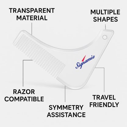 SIGNAMIO Set of 3 Multi Purpose Transparent Beard Shaper tool for Men | Beard Shaping Stencil Comb for men styling shave for neck line guide - Grooming kit