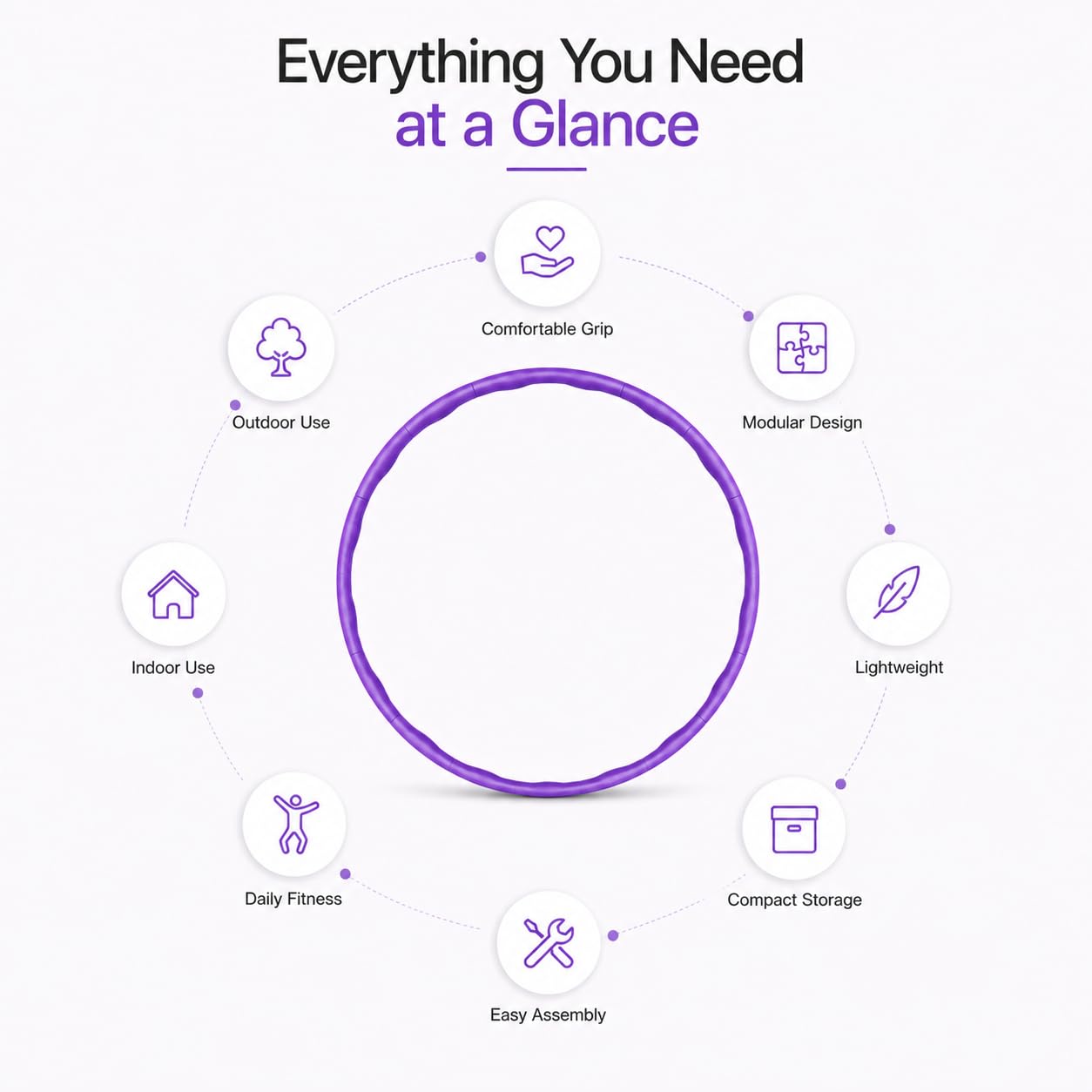 SIGNAMIO® Collapsible Hula Hoop for Weight Loss and Fitness - Inter-Lockable Pieces, Exercise Ring for Kids and Adults, Unisex Hula Hoop for Women and Men, Perfect for Gymnastics and Fun - Purple