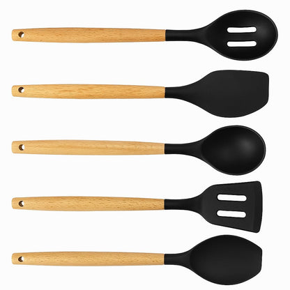 Signamio Silicone Spatula Set with Wooden Handle, 5 Pcs - Premium Cooking Set Ideal for Baking and Cooking, Durable and Heat-Resistant