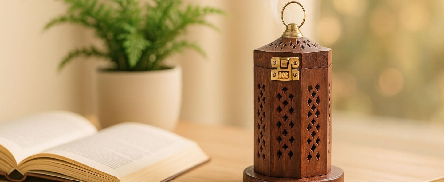 SIGNAMIO® Hanging Handcrafted Wooden Sambrani Dhoop Dhup Stand - Perfect Room Decoration and Incense Cone Holder for Home Mandir, Ideal Dhoop Dani and Pooja Items