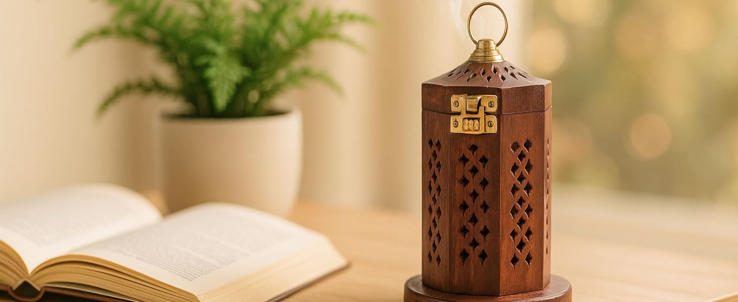 SIGNAMIO® Hanging Handcrafted Wooden Sambrani Dhoop Dhup Stand - Perfect Room Decoration and Incense Cone Holder for Home Mandir, Ideal Dhoop Dani and Pooja Items