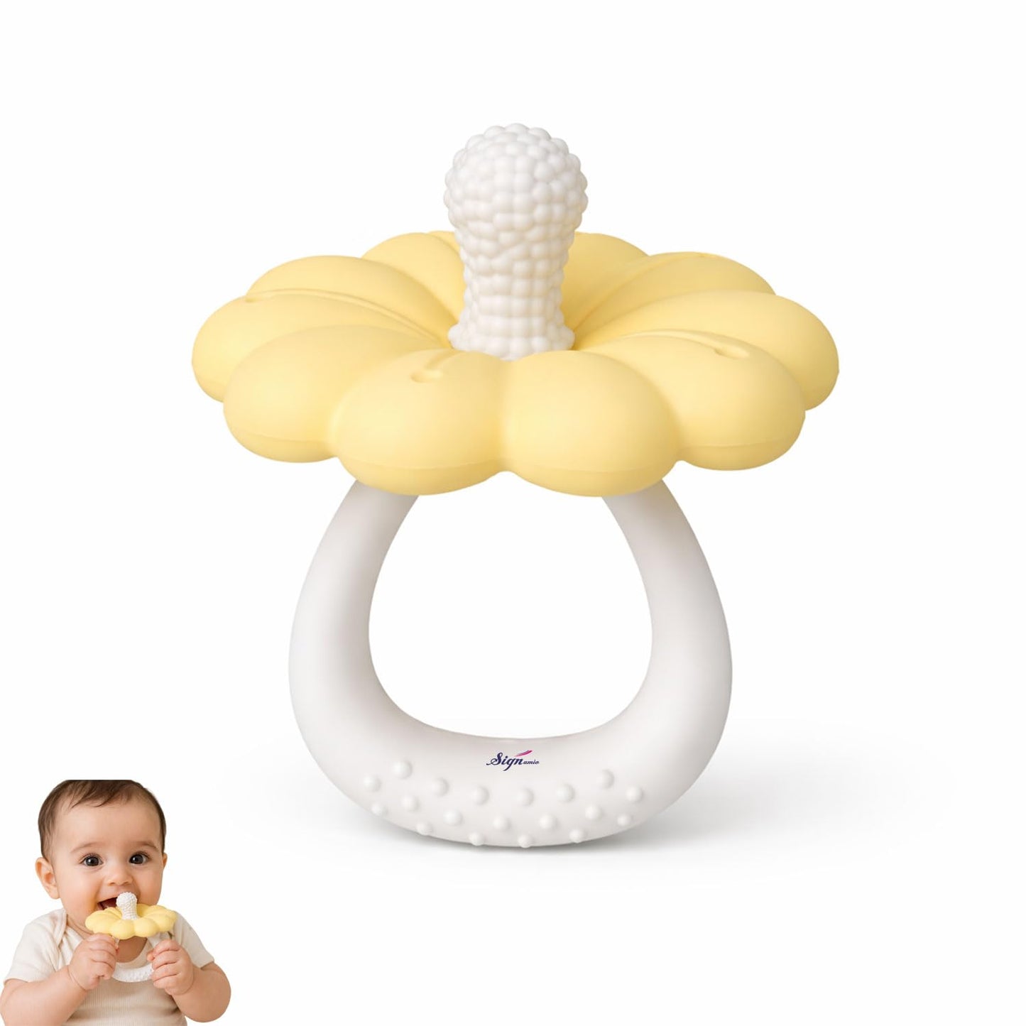 Signamio Silicone Teether for Baby, BPA Free - Food Grade, Non Toxic PVC Free, Easy Grip Handle, Soft Edges, Baby Teethers for 6 to 12 Months, Teethers for 3 to 6 Months, Soft - Pink