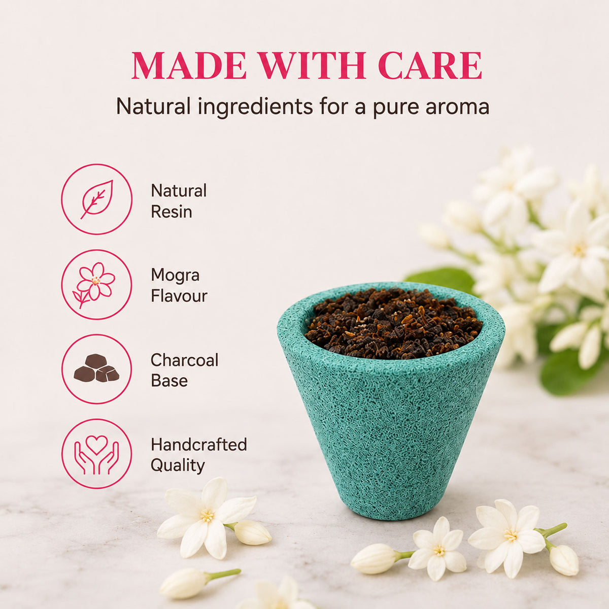 Premium Mini Sambrani Dhoop Cup -Mogra -(Packing-Plastic Box)