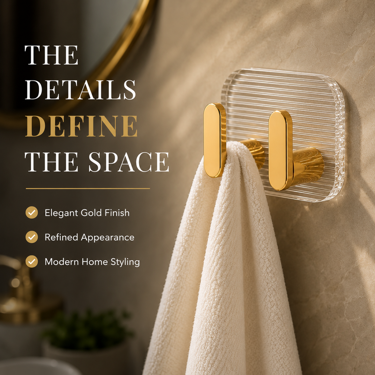 Self Adhesive Wall Hooks Gold 8 pcs -