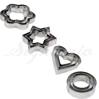 SIGNAMIO® Stainless Steel Cookie Cutter Shapes for Kids Flower, Round, Heart, Star Biscuit Metal Molds Cutters for Kitchen,Baking,Cutlet, Pastry Tools - 12 pcs Each Set