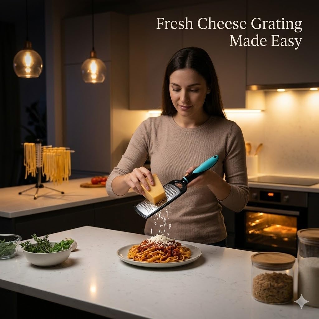 SIGNAMIO® Hand Kadukas Cheese Grater and Vegetable Shredder for Kitchen Stainless Steel Ginger Crusher, Carrot Grater, Garlic Slicer with Protective Cover (Sky Blue)