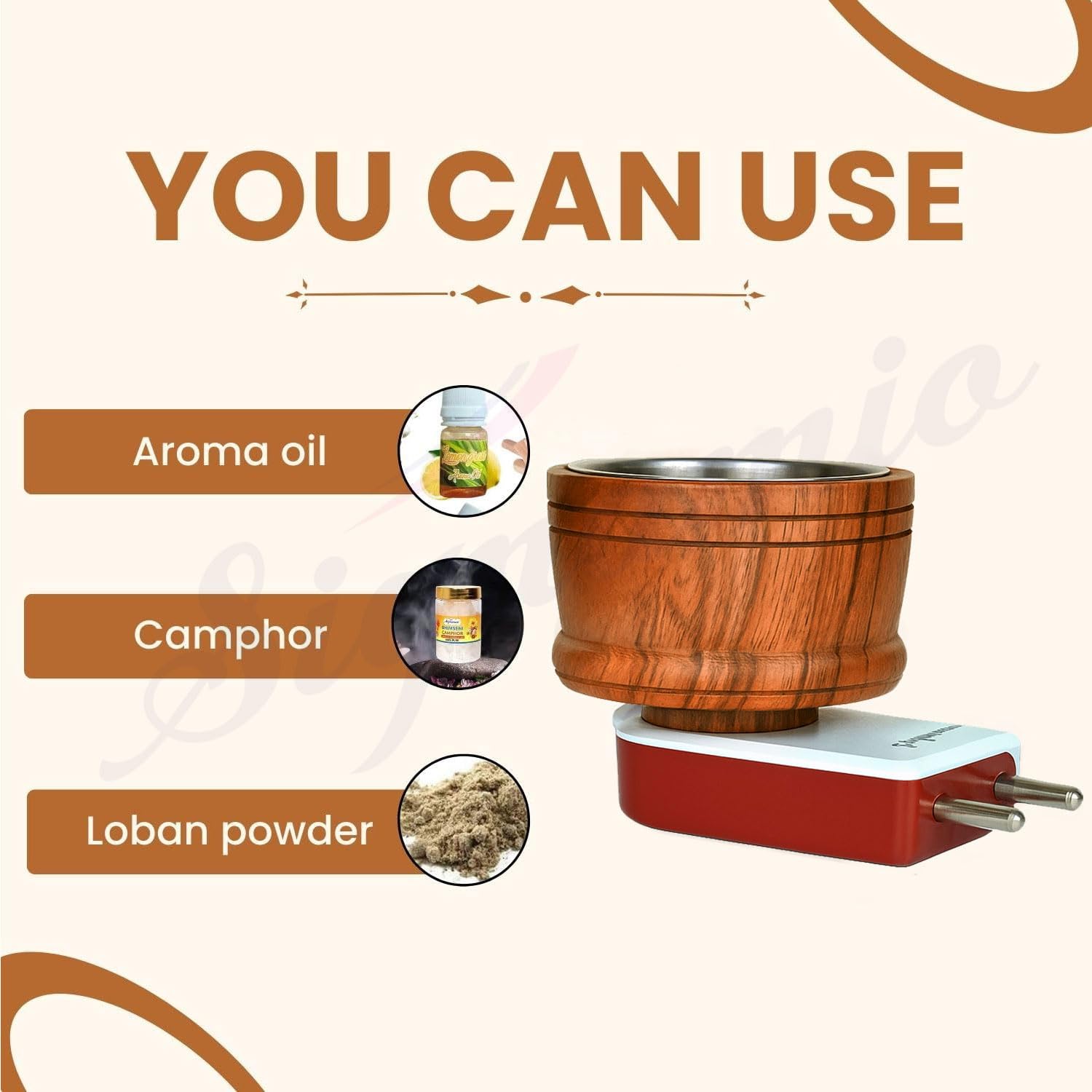 SIGNAMIO® Kapoor Kapur Dani Camphor Karpuram Bakhoor Oud Aroma Oil Diffuser Incense Dhoop Burner Electrical Stand Machine for Home Fragrance Room Freshener -DN-1, Sheesham Wood