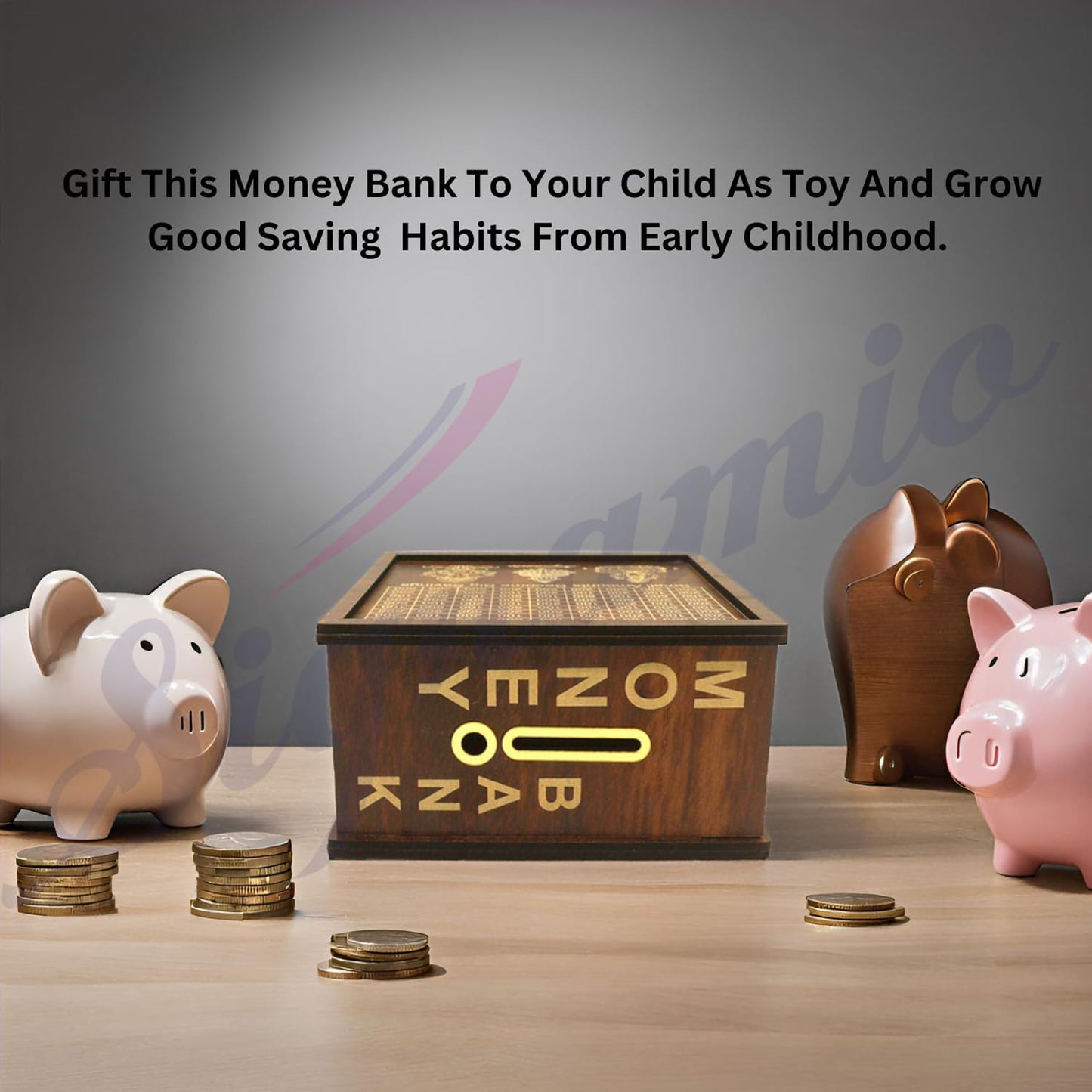Signamio Wooden Money Saving Piggy Bank Box with Numbers - Perfect Money Saving Box for Kids and Adults, Ideal Money Bank for Girls, Gullak for Men and Women, Kiddy Savings Bank with Amount Displayed