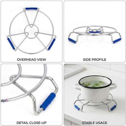 Signamio Steel Hot Pot Stand Set of 3 | Stainless Steel Trivet for Hot Dishes | Hot Utensil Stand for Kitchen & Dining Table | Cooker Stand for Hot Vessels | Heat Resistant Pot Holder