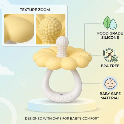 Signamio Silicone Teether for Baby, BPA Free - Food Grade, Non Toxic PVC Free, Easy Grip Handle, Soft Edges, Baby Teethers for 6 to 12 Months, Teethers for 3 to 6 Months, Soft - Yellow