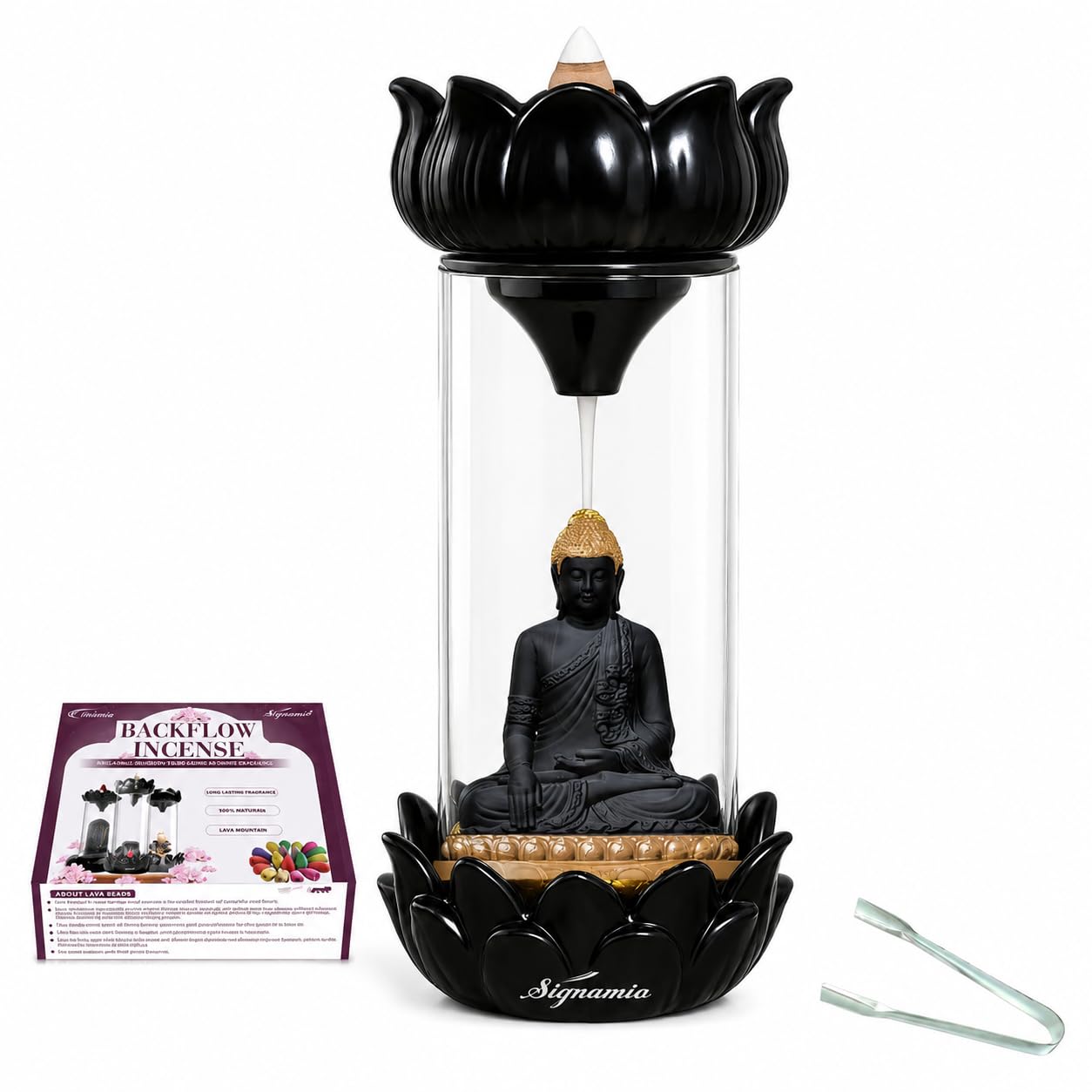 Signamio Aromatic Essence of Ceramic Shivling Shiva Backflow dhoop Smoke Fountain Incense Burner Holder with 30 Cones - Incense Holder for Meditation and Home Decor