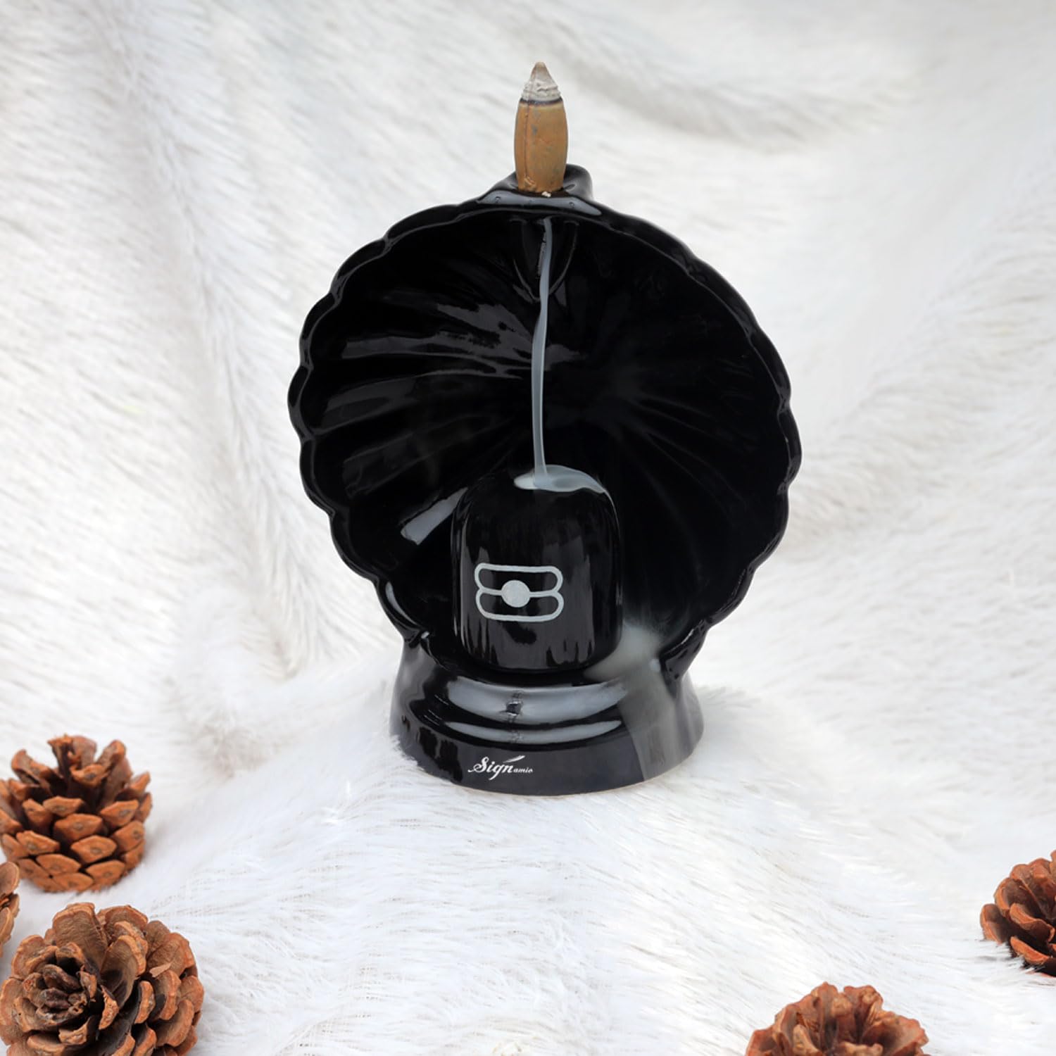 Signamio Aromatic Essence of Ceramic Shivling Shiva Backflow dhoop Smoke Fountain Incense Burner Holder with 30 Cones - Incense Holder for Meditation and Home Decor