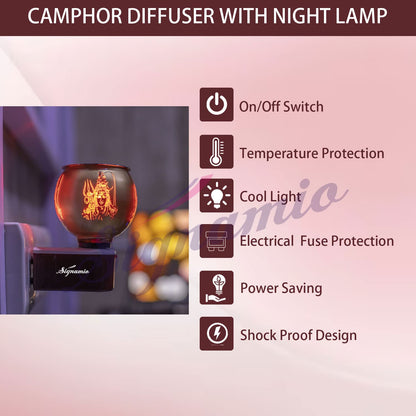 SIGNAMIO Multi Color 2 in 1 Electric Kapoor Dani Burner: Essential Home Fragrance Product & Room Freshener Diffuser with Night Lamp for Pooja Room, Aroma, Oil & Camphor Diffuser Capabilities-DN-Shivji