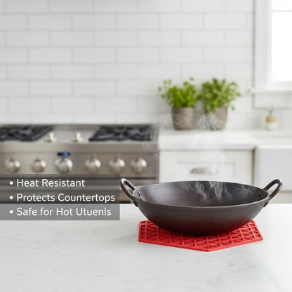 Signamio Silicone Mat for Kitchen - Pack of 4 Hexagon Heat Mats - Coasters for Dining Table for Hot Pots - Trivet Mat Set for Kitchen & Dining - Heat Resistant Silicone Mats