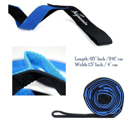 Signamio Yoga Belt for Women - Premium Stretching Belt for Exercise & Hamstring Stretch Strap - Essential Yoga Accessories for Flexibility & Strength Training-12 Loop - Blue-Black
