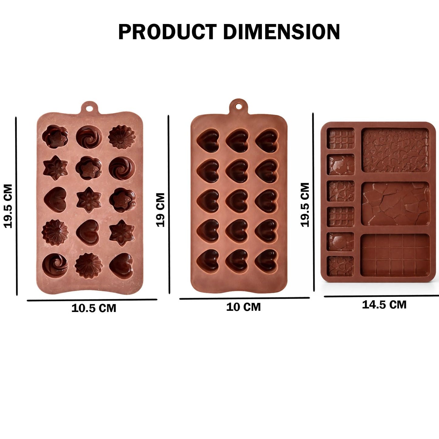 Signamio 3 Pcs Chocolate Mould Set - Heart Shape & Multi Design, | Chocolate Mould Silicone for Candy Making | Durable Chocolate Silicone Mould for Creative Desserts