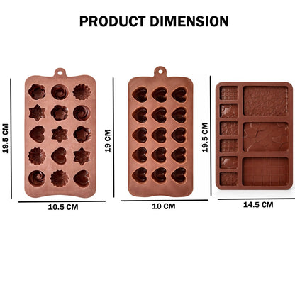 Signamio 3 Pcs Chocolate Mould Set - Heart Shape & Multi Design, | Chocolate Mould Silicone for Candy Making | Durable Chocolate Silicone Mould for Creative Desserts